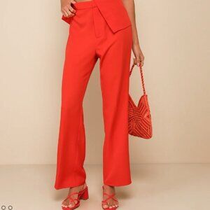 Lulus Chic Muse Bright Red High-Rise Straight-Leg Trouser Pants